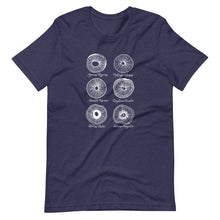 Load image into Gallery viewer, mycologist spore prints design t-shirt in blue