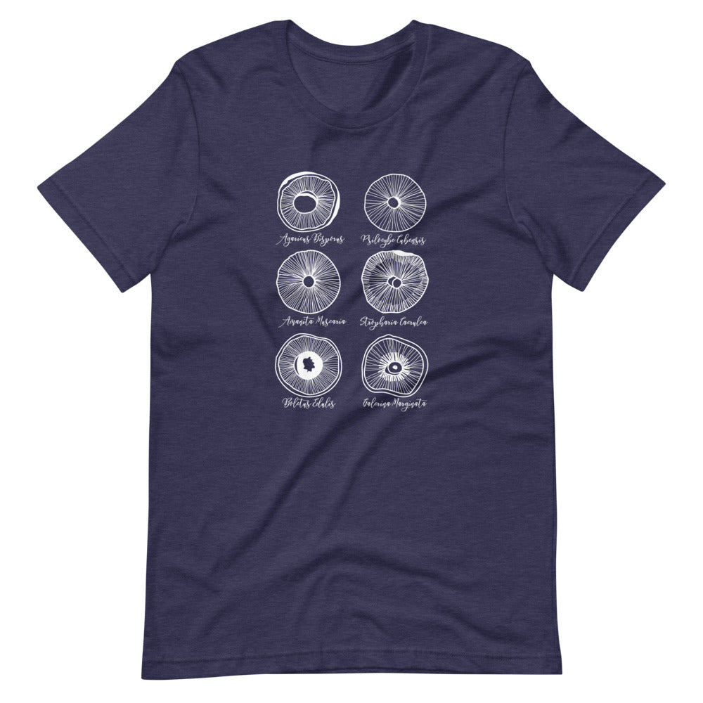 mycologist spore prints design t-shirt in blue