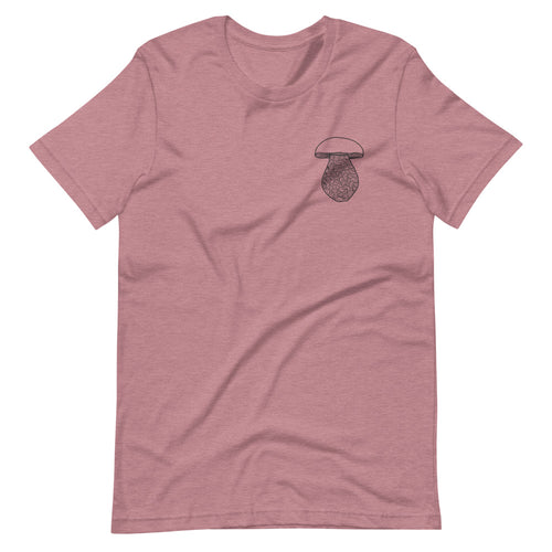 King Bolete Mushroom Embroidered T-Shirt in pink